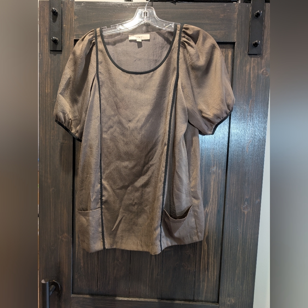 LOFT Brown Puff Sleeve Blouse